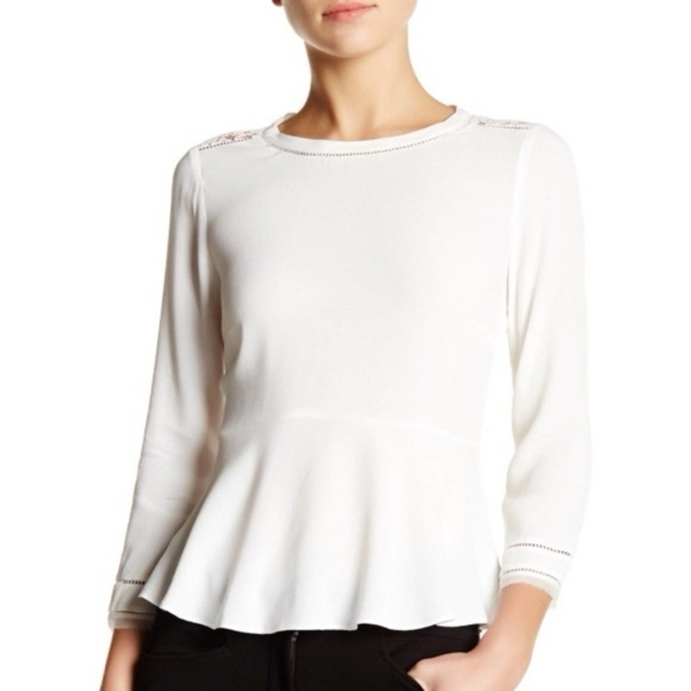 Rebecca Taylor Lace Crepe Peplum Top Size 0